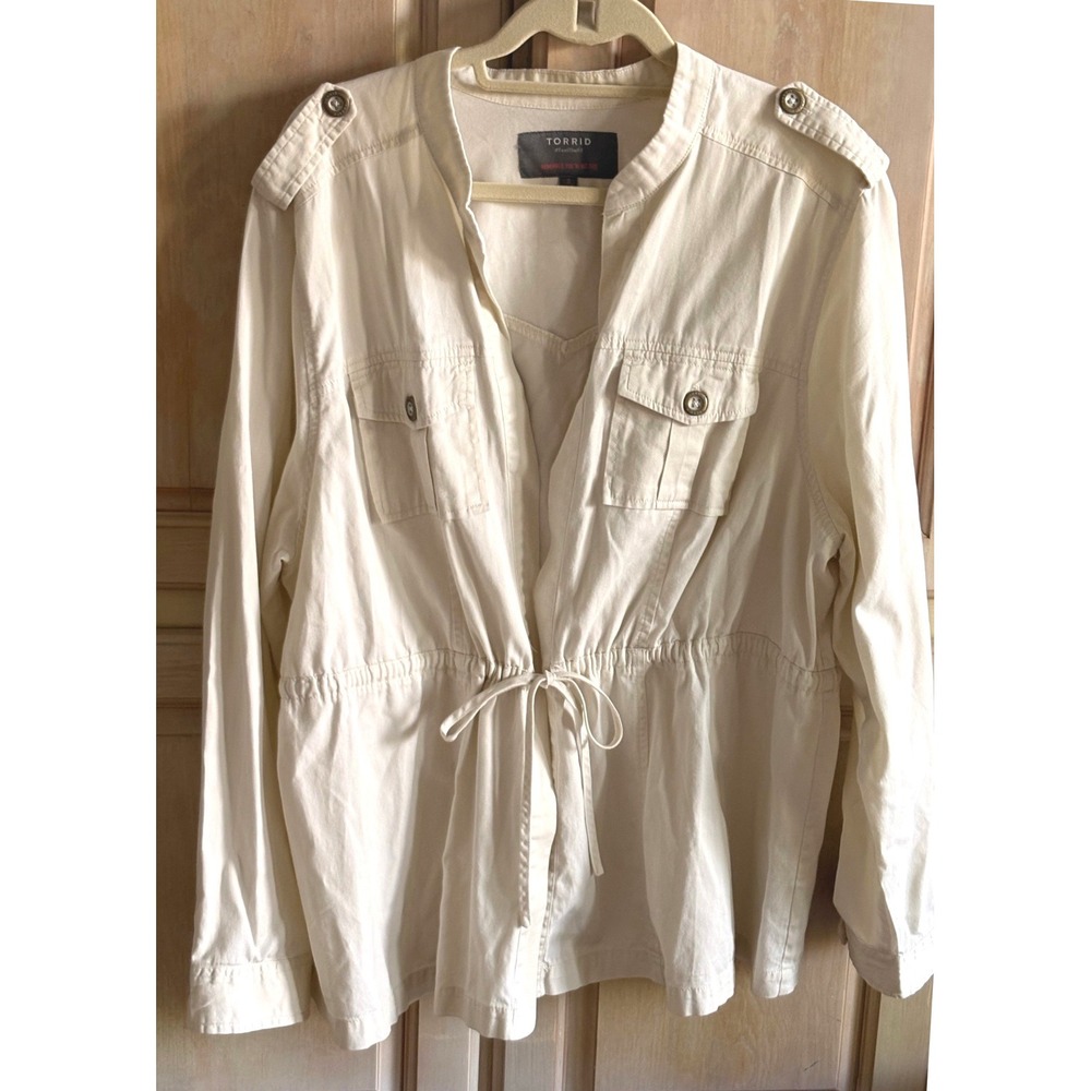 Torrid Utility Jacket Women 3 Cream Good Cotton Cinched Waist Military Epaulette